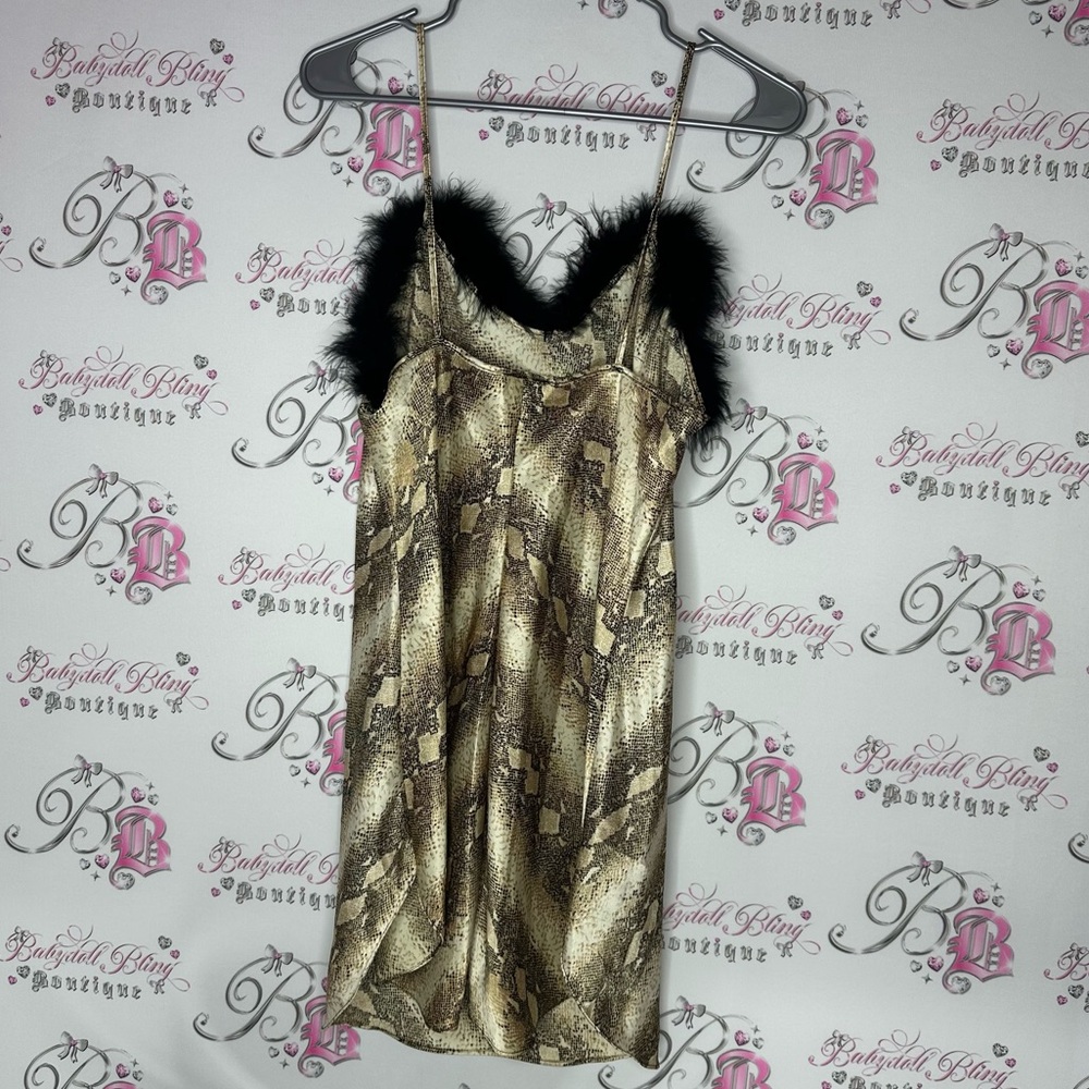 Cinema exoile fur Snake Print Dress Black Fur Trim furry feathers - Picture 3 of 6